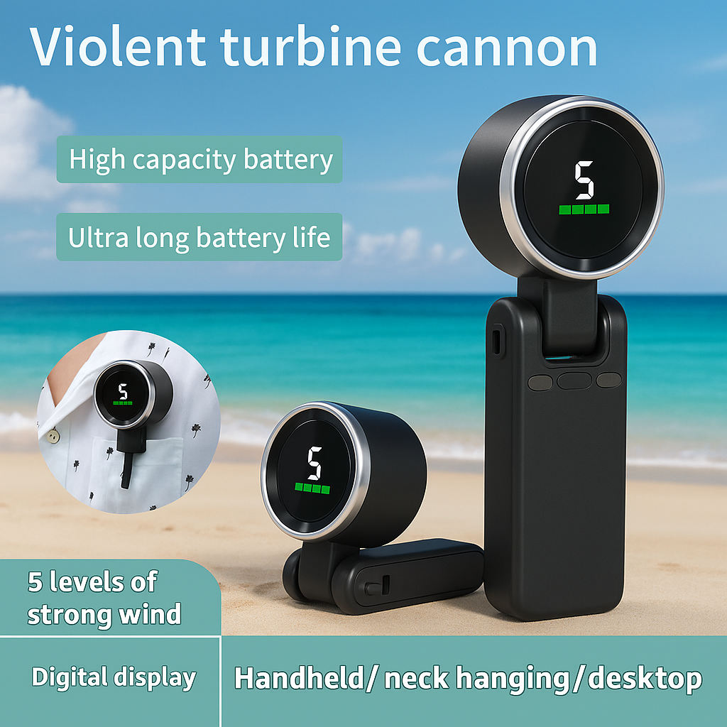 Stay Cool Anywhere – 10-Hour Rechargeable Turbo Fan for Travel, Work & Outdoor Comfort