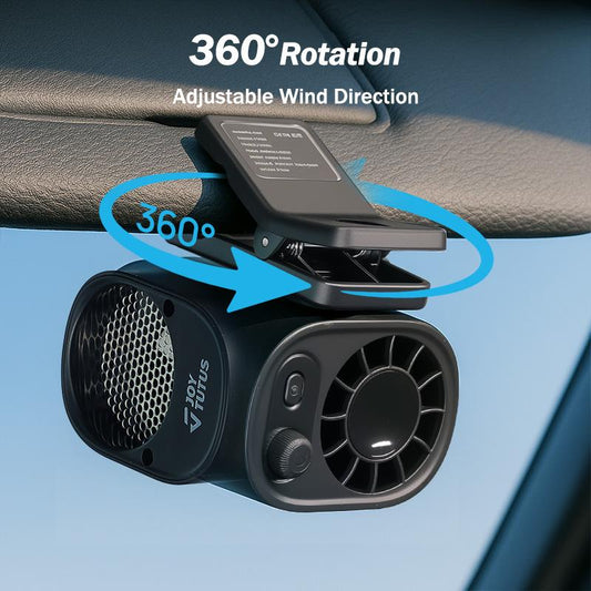 TideHaul Clip-On Car Fan – 100-Speed LED Cool Control | 360° Breeze Flex | USB Rechargeable